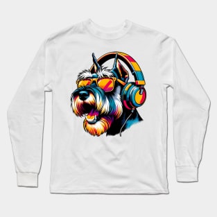 Standard Schnauzer DJ Smiling with Vibrant Beats Long Sleeve T-Shirt